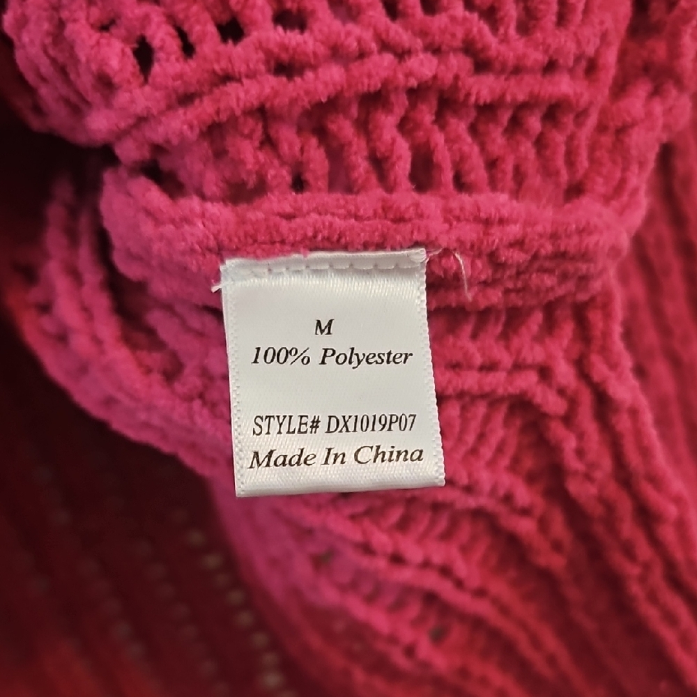 Pink Lily Vibrant Pink V-Neck Knit Sweater, Womens Medium Oversized - Picture 4 of 5